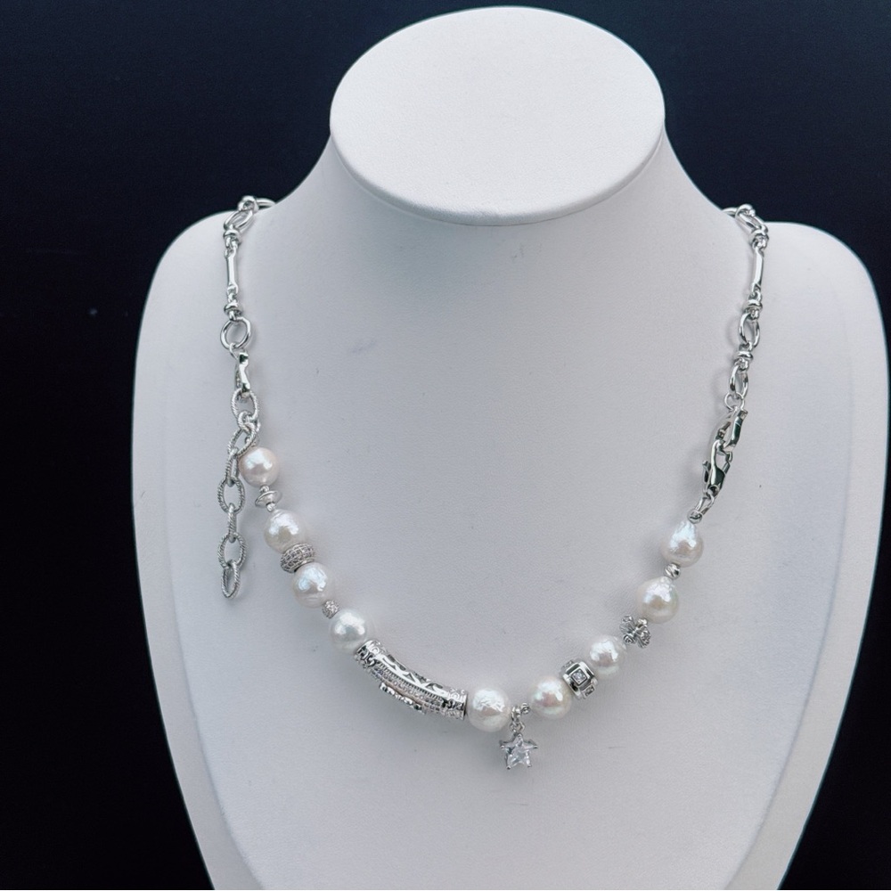 X98 Handmade Freshwater Baroque Pearl Necklace Bracelet 2in1
